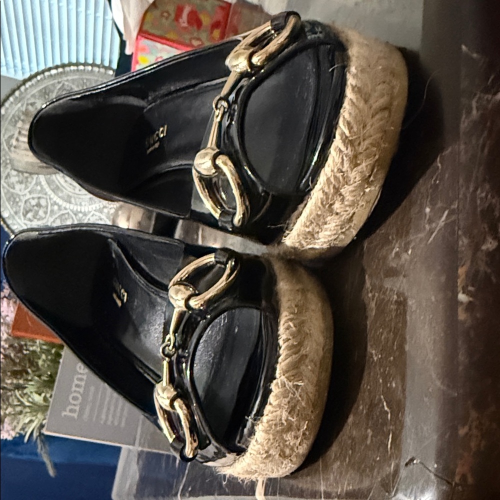 Gucci Black Patent Leather Espadrille Wedges - Picture 6 of 6